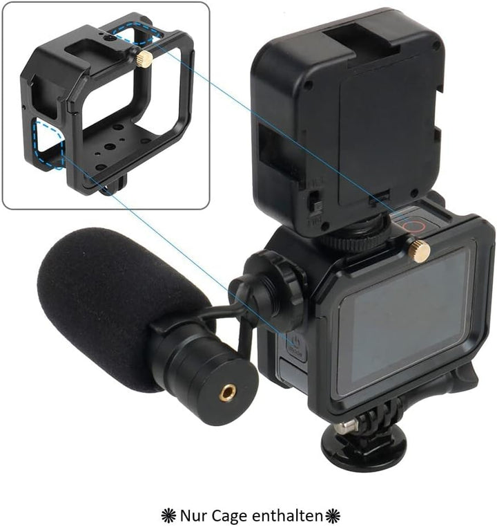 Schutzgehäuse Schutzrahmen Cage Passend für GoPro Hero 9, 10 &amp; 11 - Stabiler Cage mit 2 Hot-Shoe-Ans