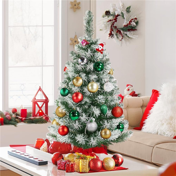 Yaheetech 90 cm Weihnachtsbaum mit Schnee, Mini Kunstweihnachtsbaum, Tisch-Weihnachtsbaum, Weihnacht