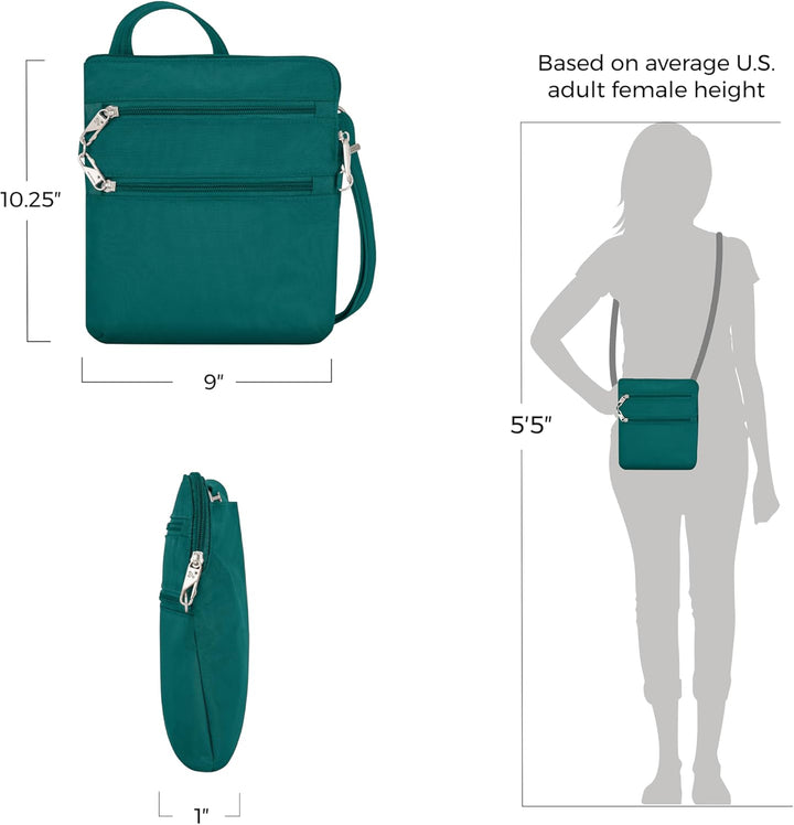 Travelon Diebstahlsichere Classic Slim Dbl Umhängetasche mit Reissverschluss Fichte, Fichte