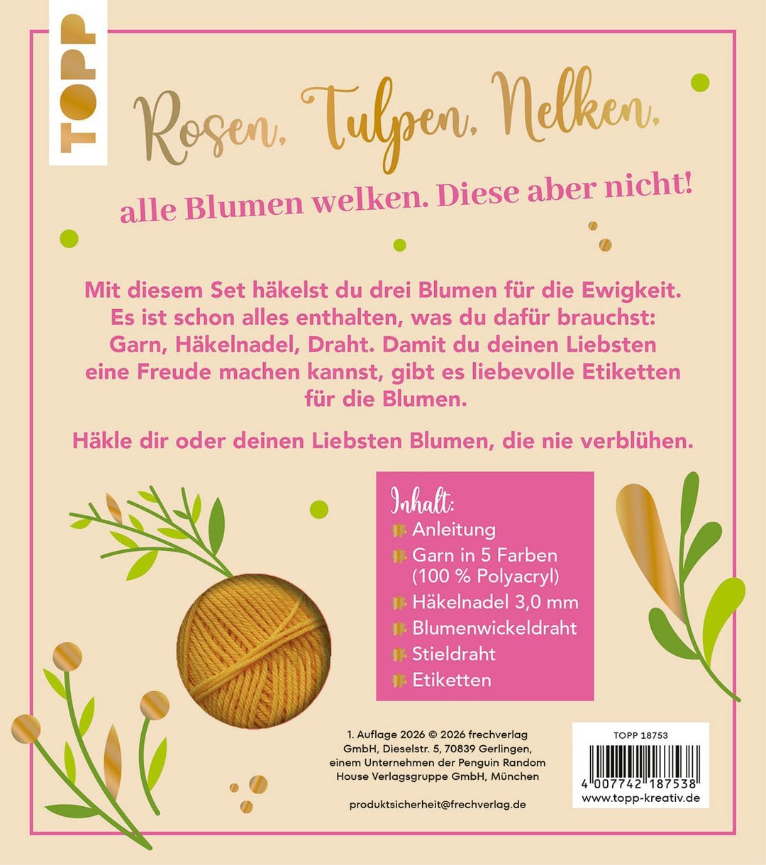 Grüsse aus dem Blumengarten. Zum Selber-Häkeln: Anleitung, Acrylgarn, Häkelnadel, Blumendraht, Stiel