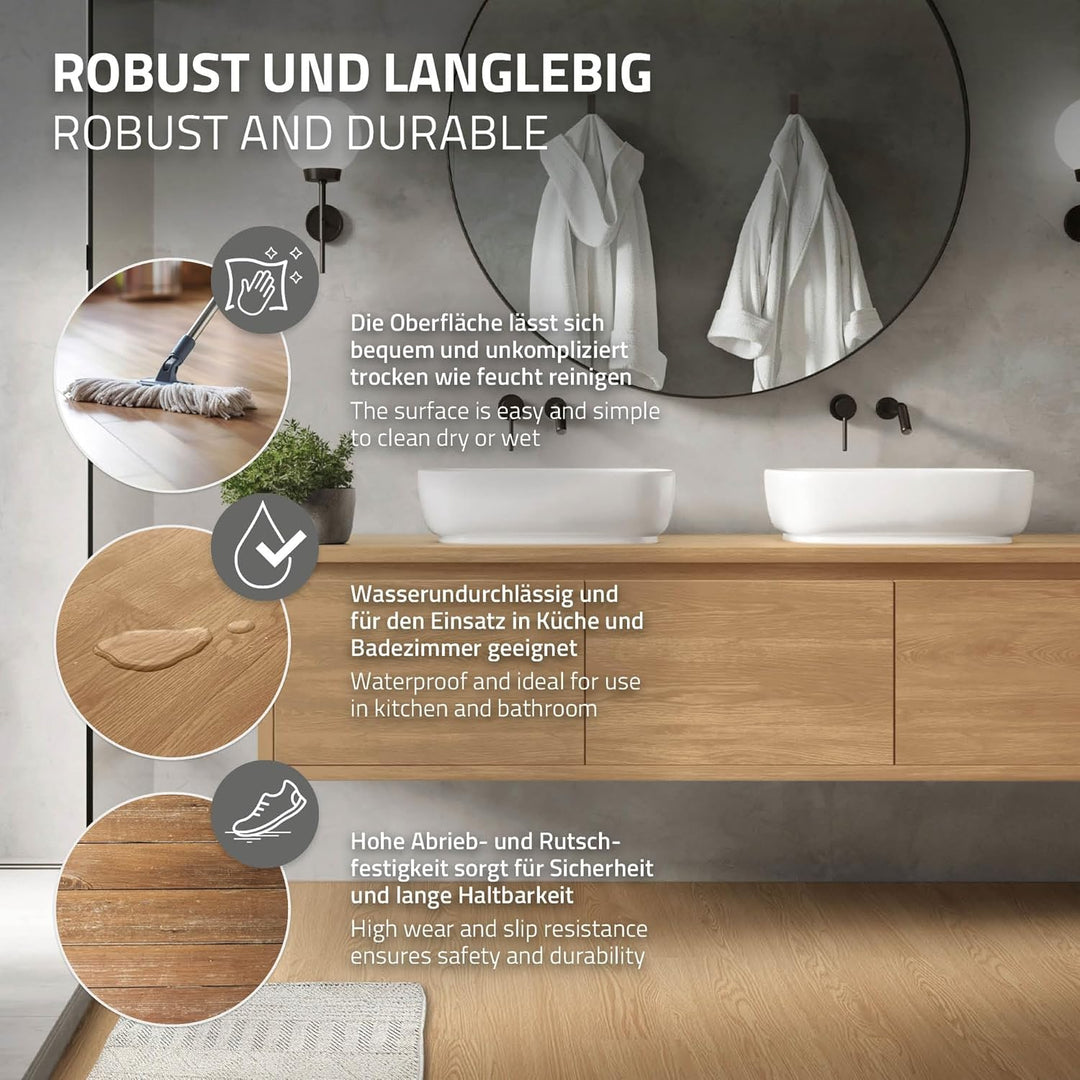 ML-Design Deluxe PVC Bodenbelag, Selbstklebende Vinyl-Dielen, Vinylboden, 91,5 cm x 15,3 cm x 2 mm,