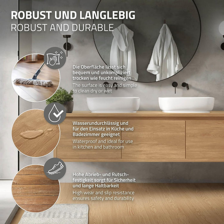 ML-Design Deluxe PVC Bodenbelag, Selbstklebende Vinyl-Dielen, Vinylboden, 91,5 cm x 15,3 cm x 2 mm,