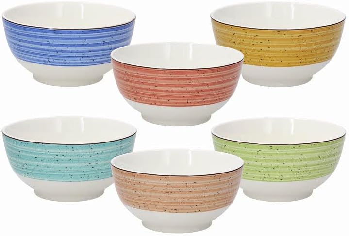 Tognana Kaleido Breakfast Bowls Set of 6 14 cm Diameter Bone China Porcelain