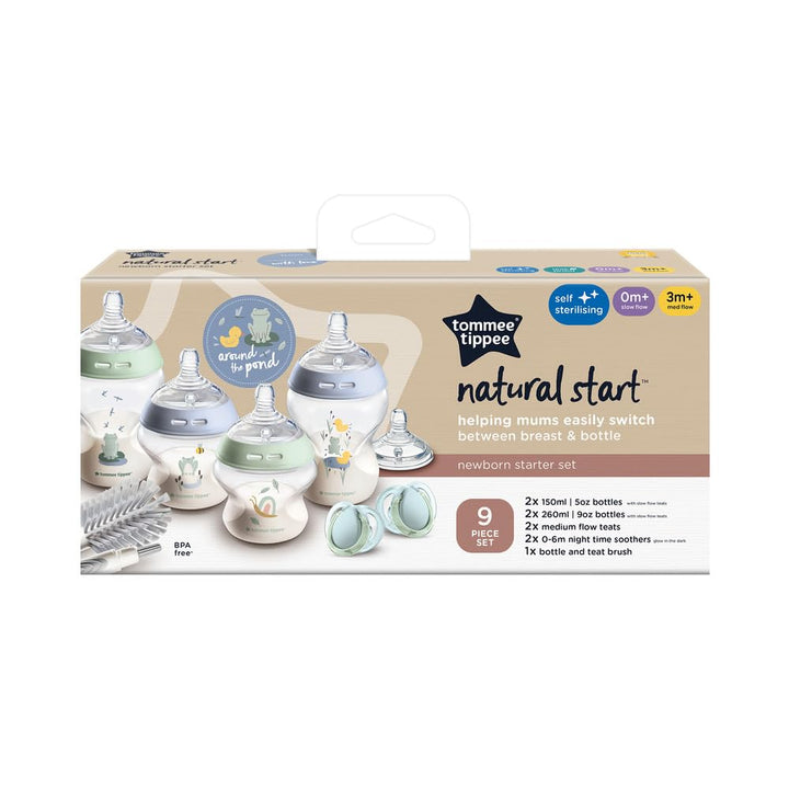 Tommee Tippee Closer to Nature Babyflaschen Starterset, Natürlich geformter Trinksauger mit Anti-Kol