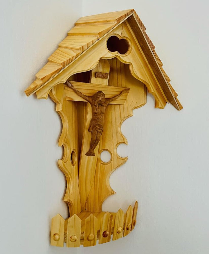 DARLUX Handgefertigter Herrgottswinkel Wand-Eck-Kruzifix-Ikone Holz Kreuz Ecke Schrein Jesus Christu