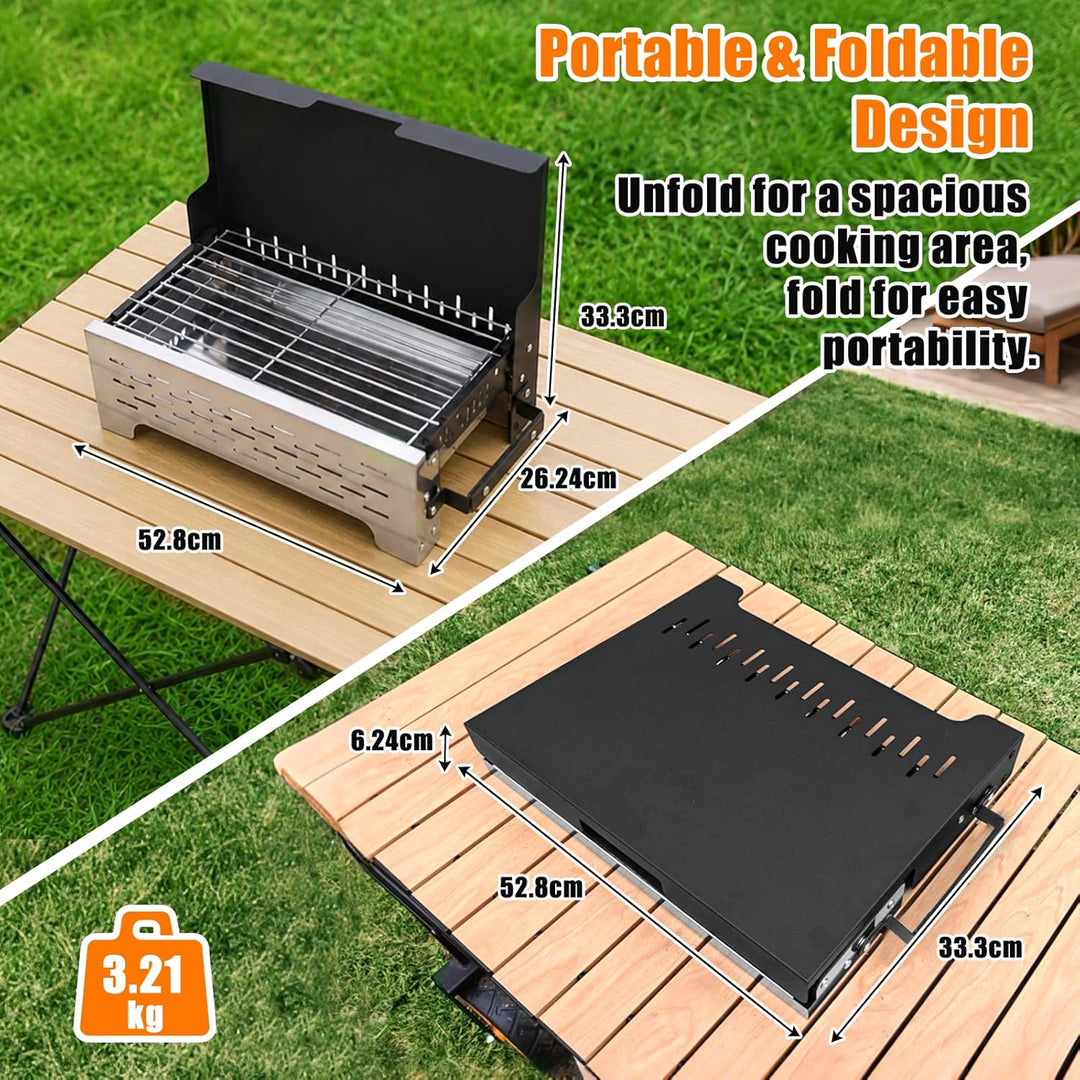 GFTIME Klappgrill Camping Grill Holzkohlegrill Tischgrill für Outdoor BBQ, Edelstahl Tragbar Faltbar