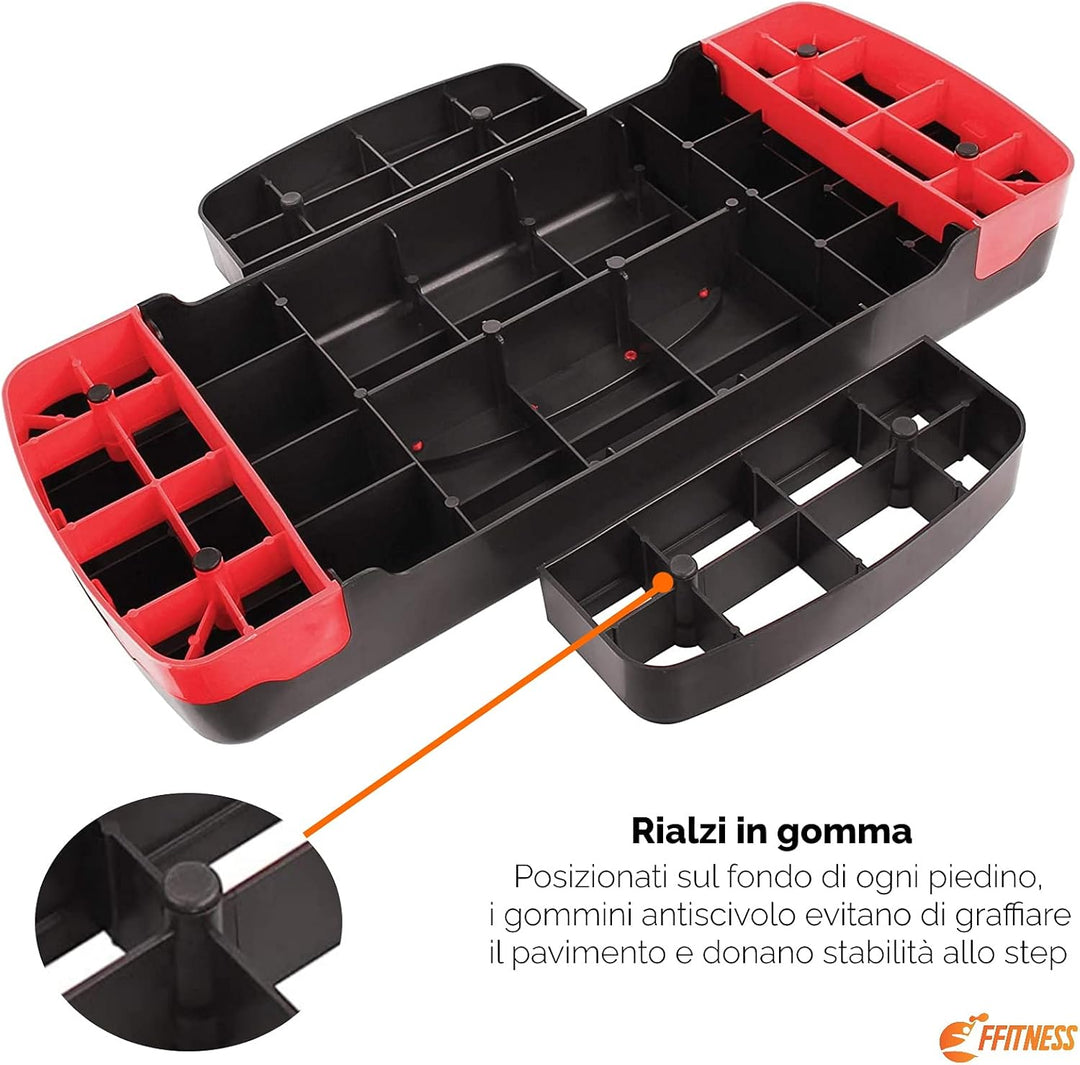 FFITNESS Multifunktionaler Step für Aerobic und Fitness Tapboard mit Stufen, verstellbar, 2 Höhen, r