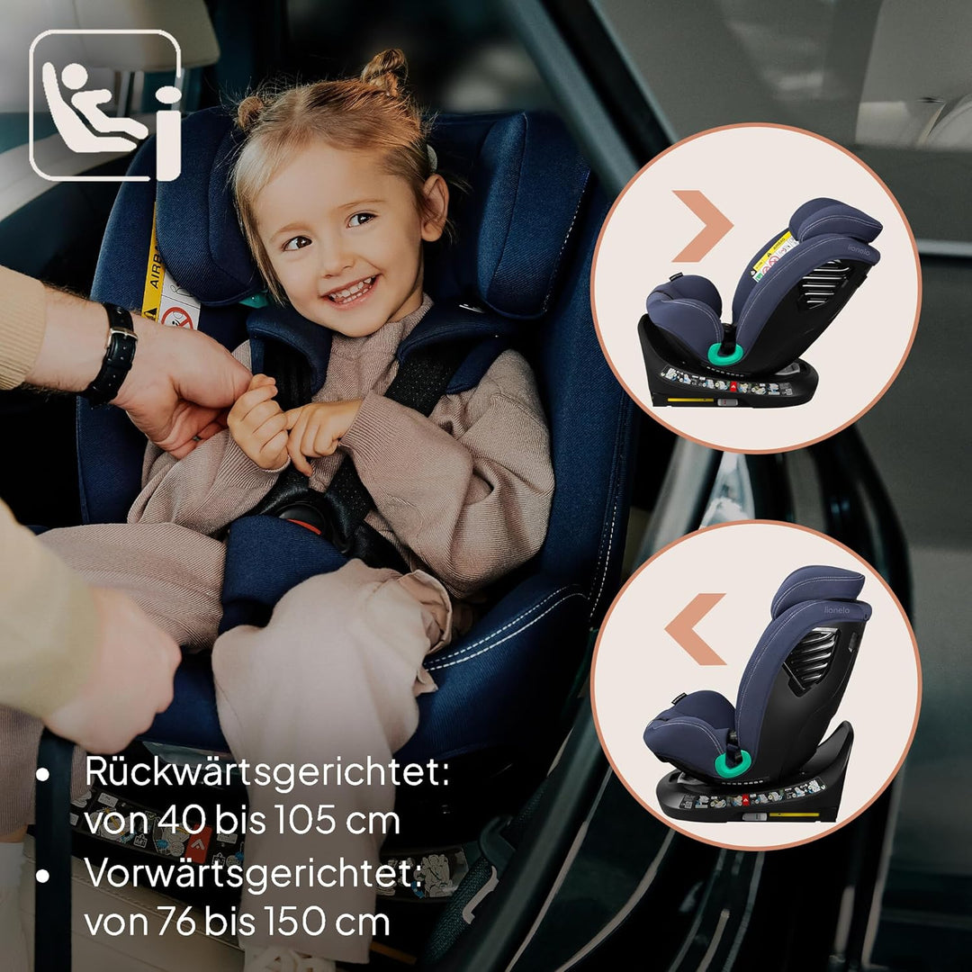 Lionelo Bastiaan i-Size One 360o drehbarer Autositz für Kinder von 40-150 cm, Montage in Fahrtrichtu
