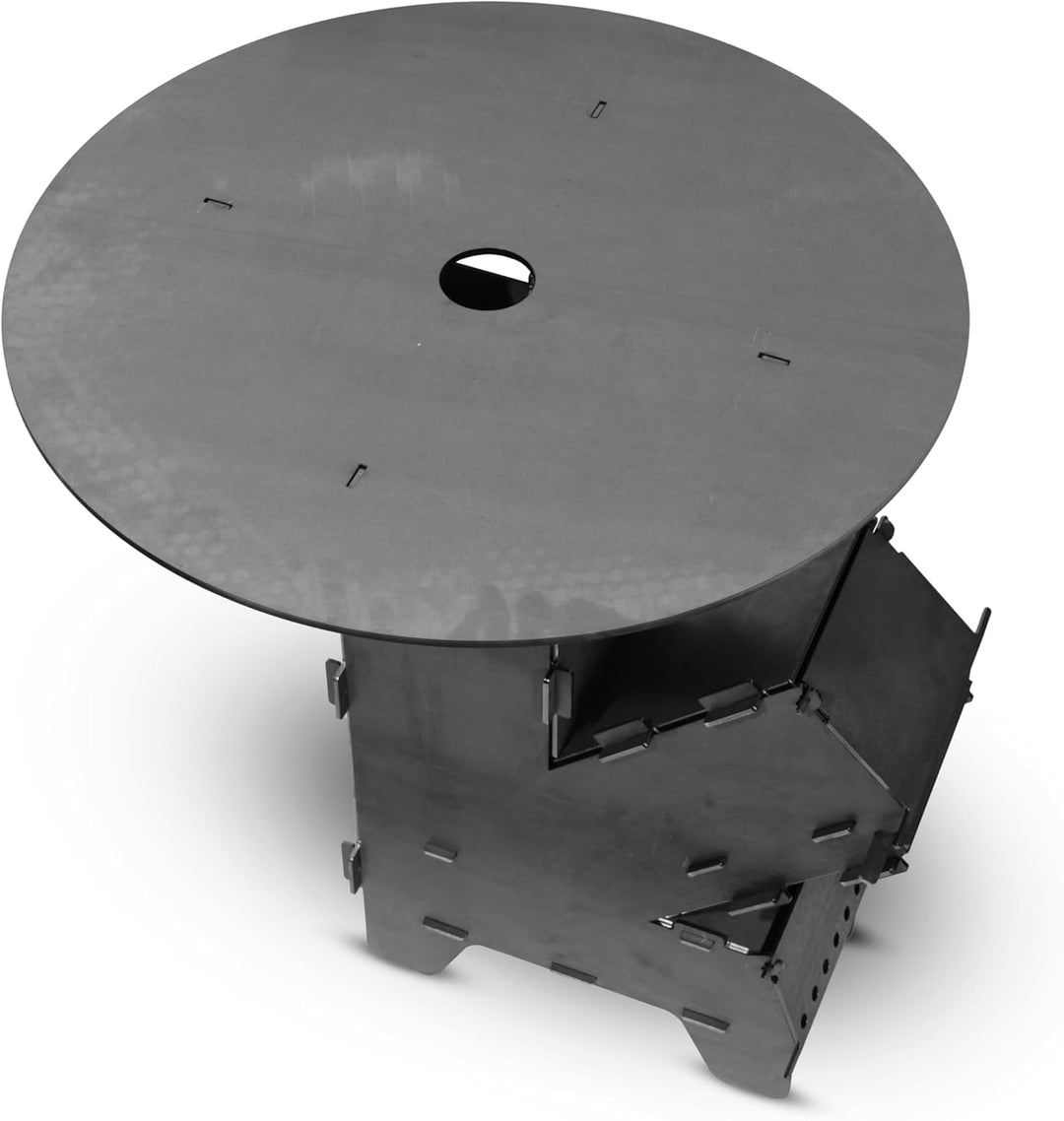 Czaja® Raketenofen mit extra starker 5 mm Grillplatte – Robuster Rocket Stove aus 3 mm Stahl | Holzo