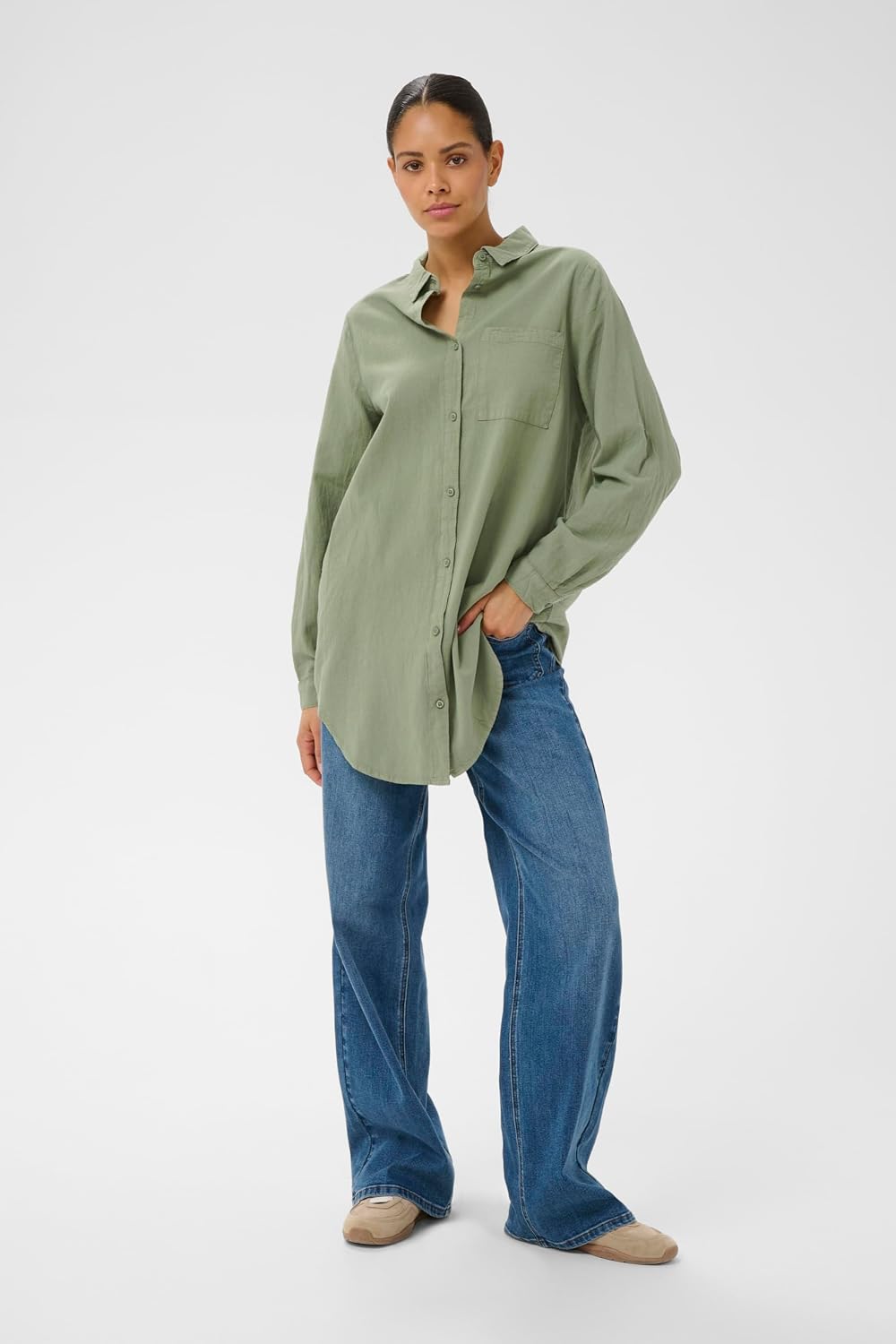 KAFFE Damen Langarm - Hemd KAnaya Damen Hemd Langarm Kragen Lang Casual Hemdbluse Lange Ärmel