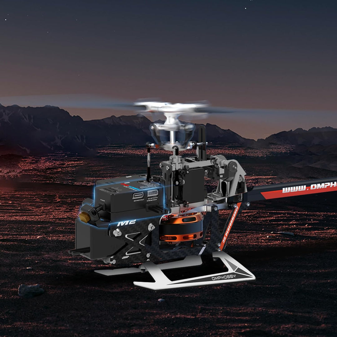 OMPHOBBY M2 EVO MK2 RC Helikopter für Erwachsene Dual Brushless Motoren Direktantrieb 6CH Hubschraub