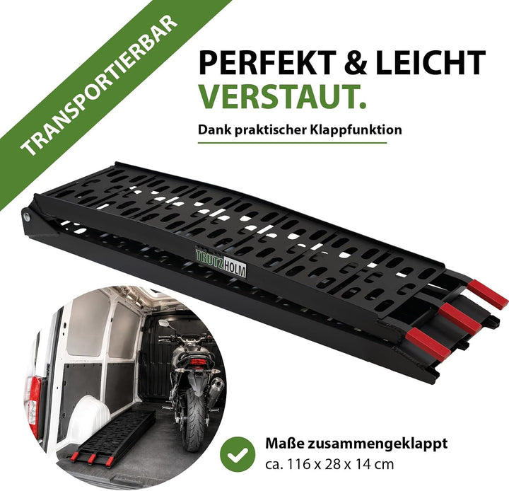 TRUTZHOLM 2 x Auffahrrampe klappbar 228 cm Traglast 680 kg Alu schwarz gelocht Motorradrampe Verlade