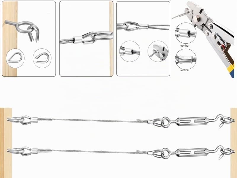 TooTaci Drahtseil 2mm Seilspanner Kit,M5 Seilspanner Edelstahl Set,10 Stück Spannschloss M5,20 Stück