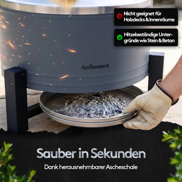 Rauchfreie Edelstahl Feuerschale Ø 56 cm| Raucharm Dank Turbo-Brenner | 2-in-1 Feuerstelle & Grill f