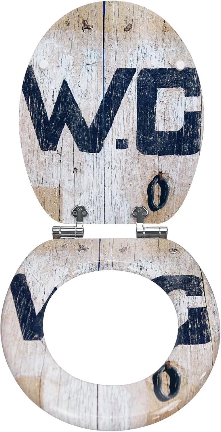 WC Sitz mit Absenkautomatik, Hochwertiger Toilettendeckel Stabil und Wackelt Nicht, MDF Holzkern Klo