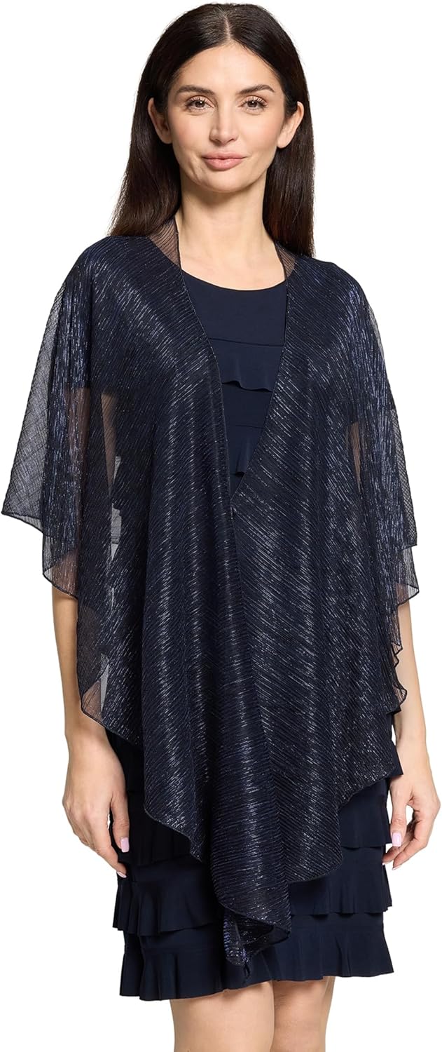 Vera Mont Damen Cape im Glitzer-Look Standard Einheitsgrösse Blue/Black, Standard Einheitsgrösse Blu
