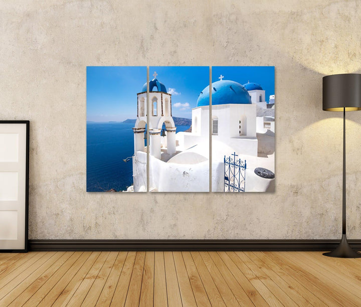 islandburner Bild auf Leinwand Landschaftliche Ansicht Traditionelle Kykladen Blau Weiss Blaue Kuppe