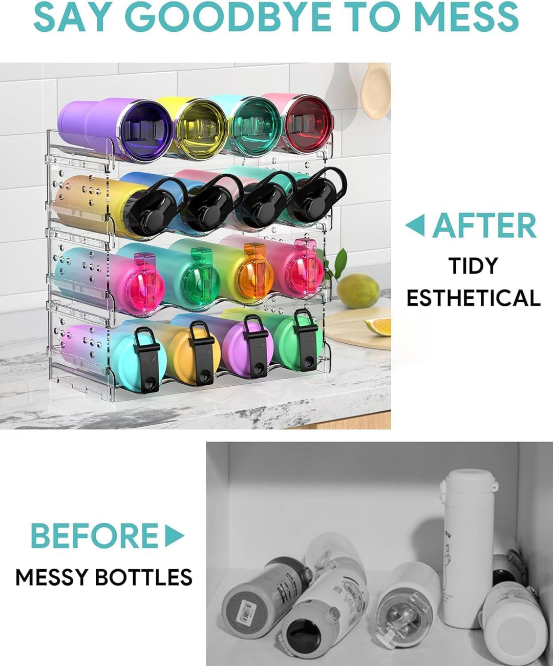 ItMvmt 4 Tier Wasserflasche Veranstalter für Kabinett, stapelbar Wasserflasche Lagerung Rack für Küc