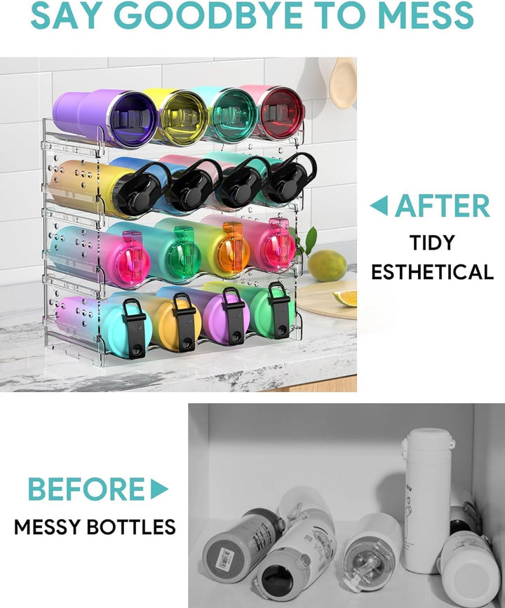ItMvmt 4 Tier Wasserflasche Veranstalter für Kabinett, stapelbar Wasserflasche Lagerung Rack für Küc
