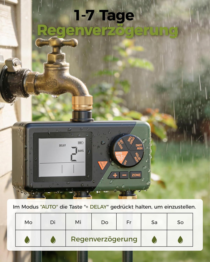 Diivoo Bewässerungscomputer 3 Ausgänge, Garten Bewässerungsuhr mit Wochentage Programmierbar, Automa