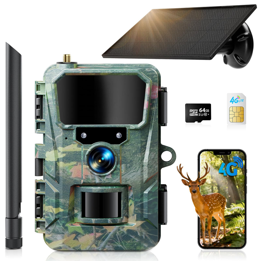 WOLFANG 4G/LTE Wildkamera Solar, 2K 48MP Live Übertragung Wildkamera mit Handyübertragung App, 5200H