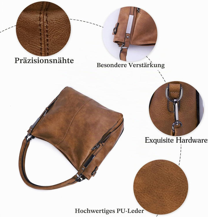 FANDARE Grosse Handtasche, Damen, Schultertaschen, PU-Leder, wasserdicht, für Einkäufe, Party, Schul