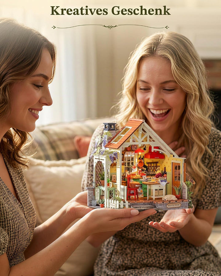Rolife DIY Miniatur Haus Bausatz für Erwachsene, Sonnenlicht Bauernhaus Küche, Cottage Stil Holz Pup