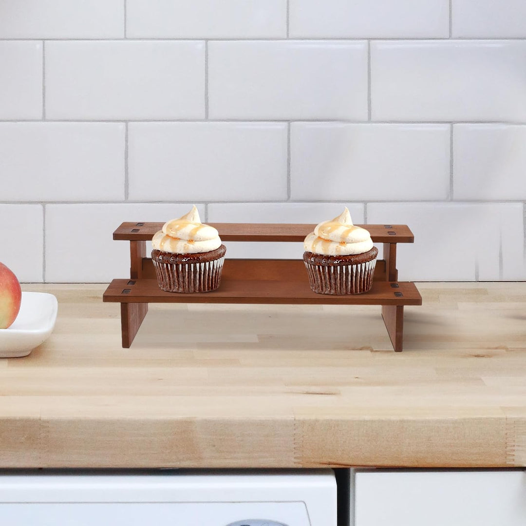 GALPADA Vintage mit Doppellagigem Design Holz Präsentationsständer stabiler Tortenständer für Cupcak