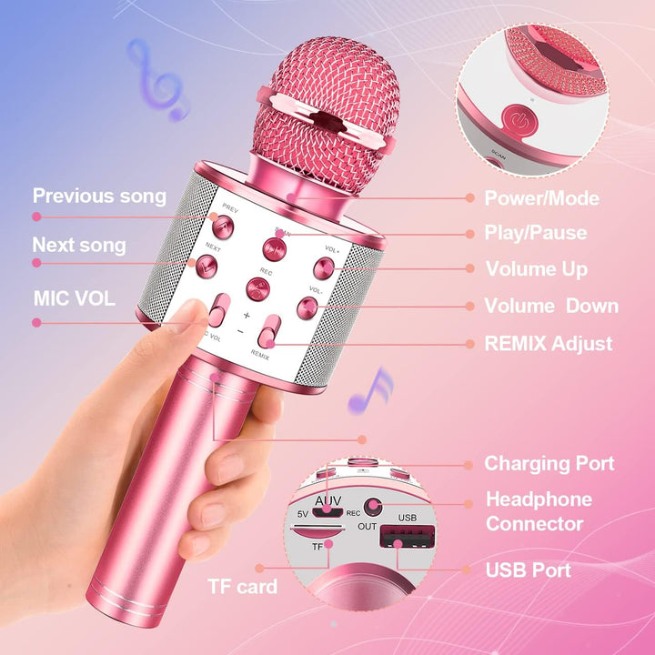GeschenPark Mikrofon Kinder, Bluetooth Karaoke Mikrofon Geschenk Mädchen 3-12 Jahre Spielzeug Mädche