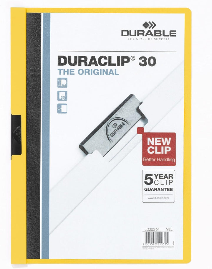 Durable Klemm-Mappe Duraclip Original 30 (für 1-30 Blatt A4), 25 Stück, gelb, 220004 gelb 1 - 30 Bla