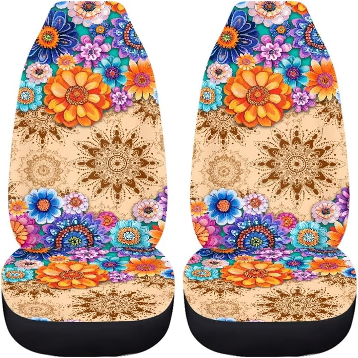 chaqlin Hippie Lotus Autositzbezug-Set für Damen, Auto-Innenzubehör, 4-teilig, universeller Autositz
