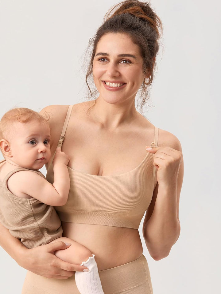 MOMANDA Damen Still BH ohne Bügel Soft Gepolstert Gerippt Schwangerschafts BHS Schlaf Bequemer S Bei