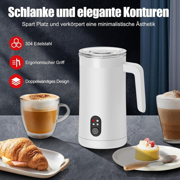 Milchaufschäumer, 400 ml Milchaufschäumer Elektrischer 4-in-1 für Heissen und Kalten Milchschaum, Au