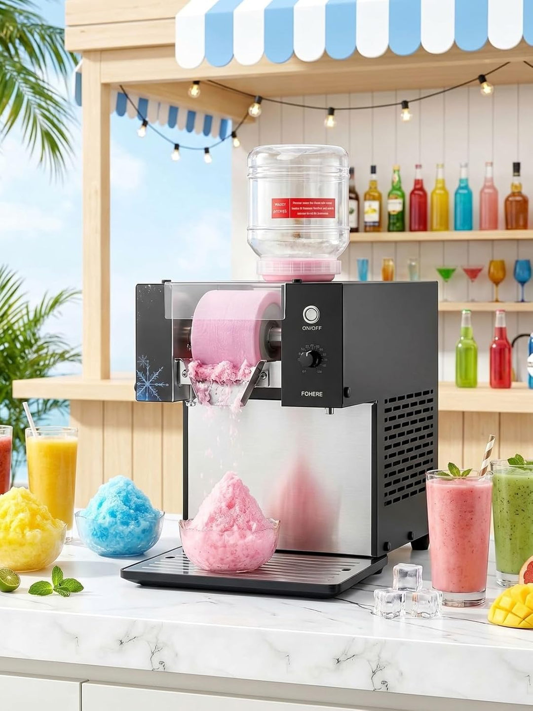 FOHERE Gewerbliche Schnee-Eismaschine 125kg/24h, Edelstahl Bingsu Maschine mit Selbstreinigungsfunkt