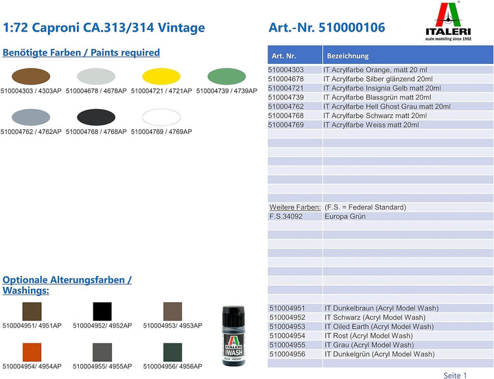 Italeri 0106 1:72 Caproni CA.313/314 Vintage - Bausatz, Standmodellbau, Basteln, Hobby, Kleben, Plas