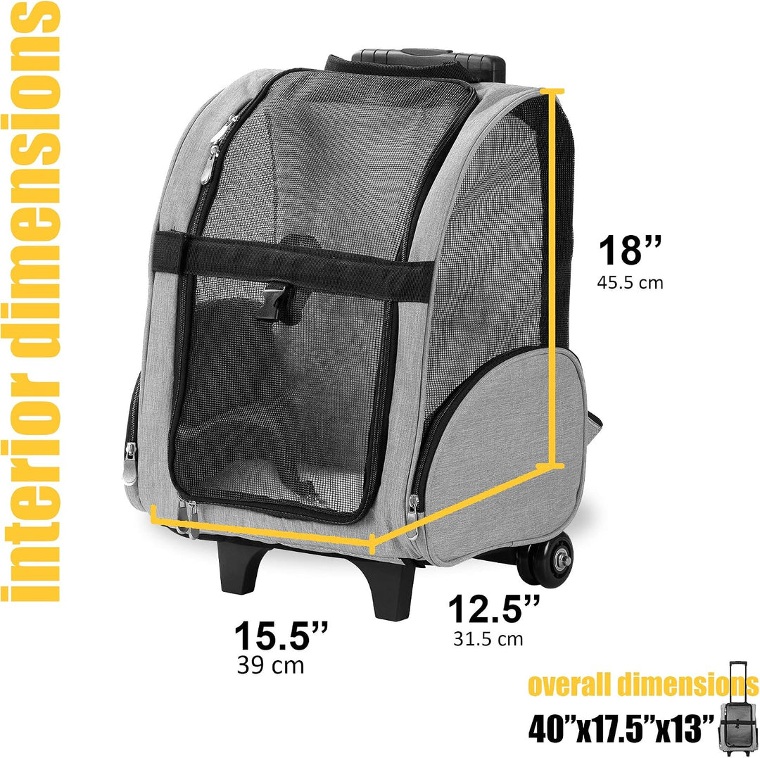 KOPEKS Deluxe-Rucksack/Reisetasche für Haustiere mit Doppelrollen, Large, grau grau L 39 x B 32 x H