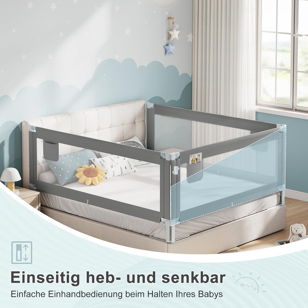 WOLTU Bettschutzgitter, Bettgitter Rausfallschutz 200 cm x 2 + 150 cm x 1, Einziehbare Kinderbettgit
