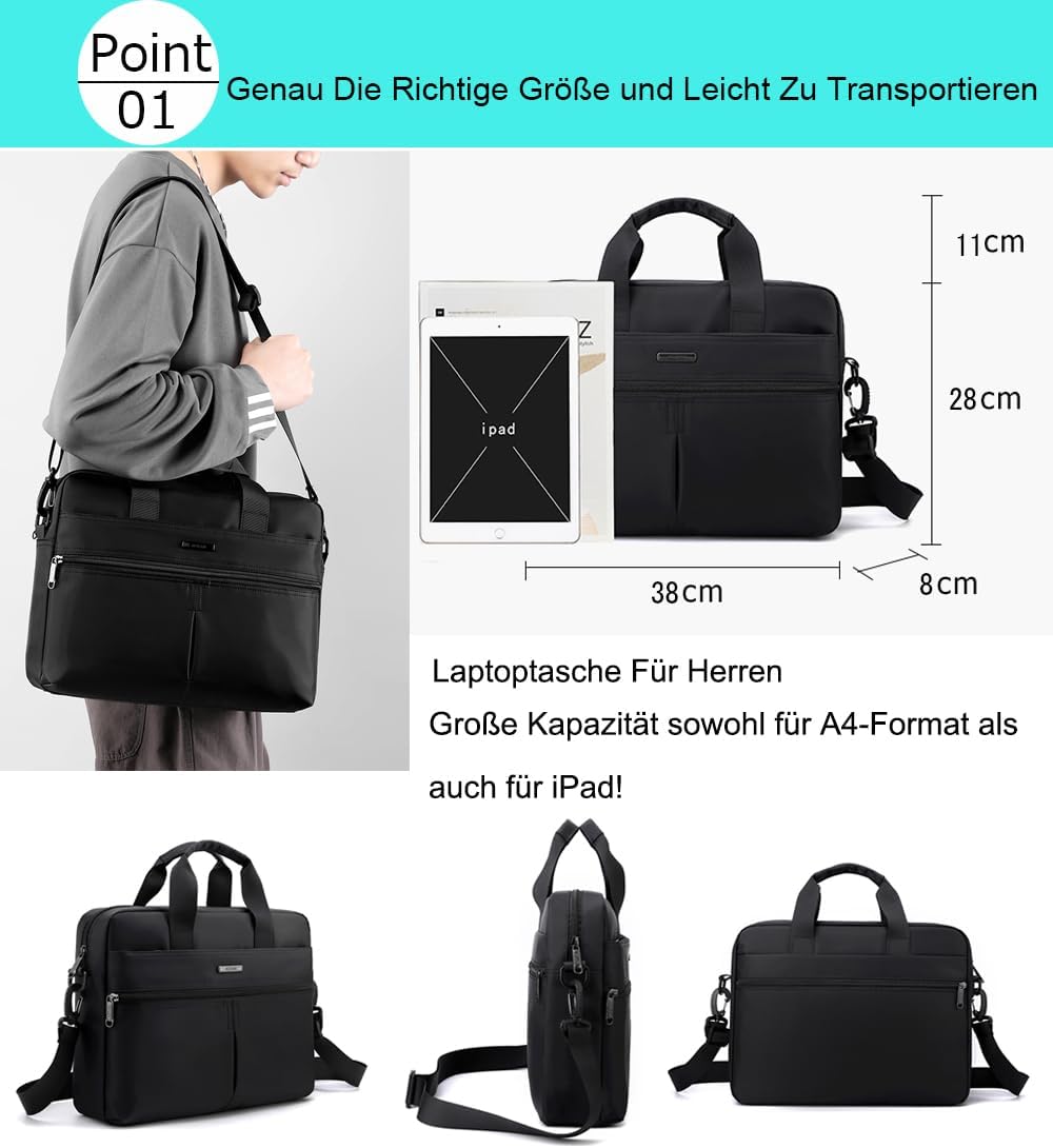 zhongningyifeng Laptoptasche 14 Zoll, Slim Computertasche für Herren Damen, Messenger Umhängetasche,