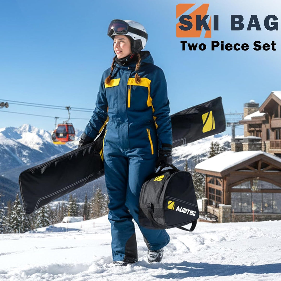 AUMTISC Skitasche Set Skisack &Skischuhtasche Längenverstellbare Bis 200 cm für 1 Paar Ski & Skischu