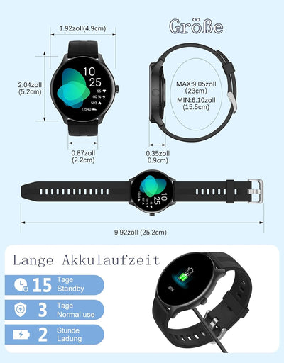 HUAKUA Smartwatch mit Telefonfunktion,Smartwatch für Damen Herren Smartwatch Damen mit Bluetooth Anr