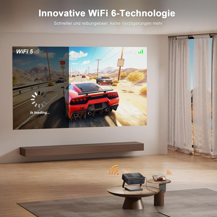 Smart Beamer 4K【Netflix-Fähig &amp; Dolby Audio】 Auto Fokus/6D Trapezkorrektur Beamer Full HD 1080P, VOP