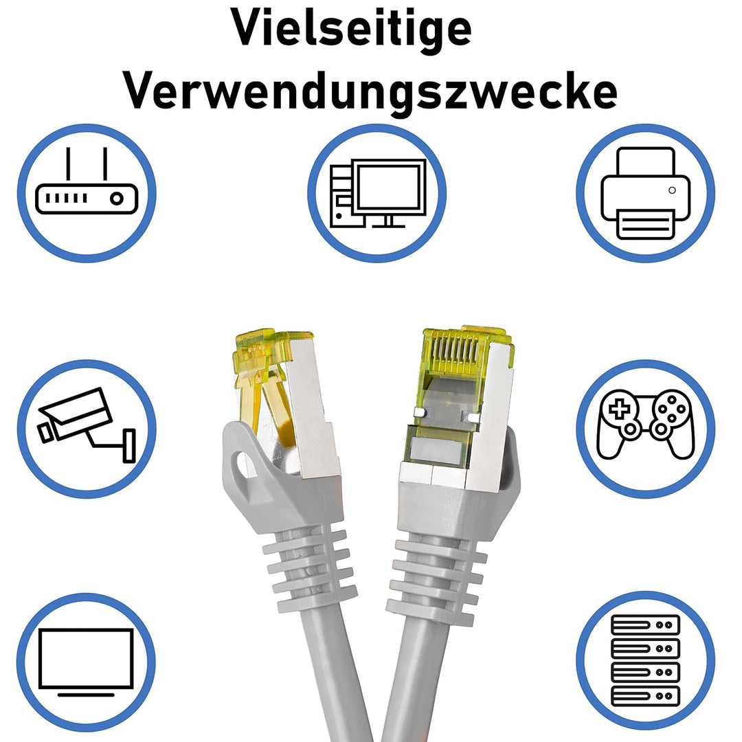 BIGtec LAN Kabel 10 Stück 25m Netzwerkkabel CAT7 Ethernet Internet Patchkabel CAT.7 grau Gigabit dop