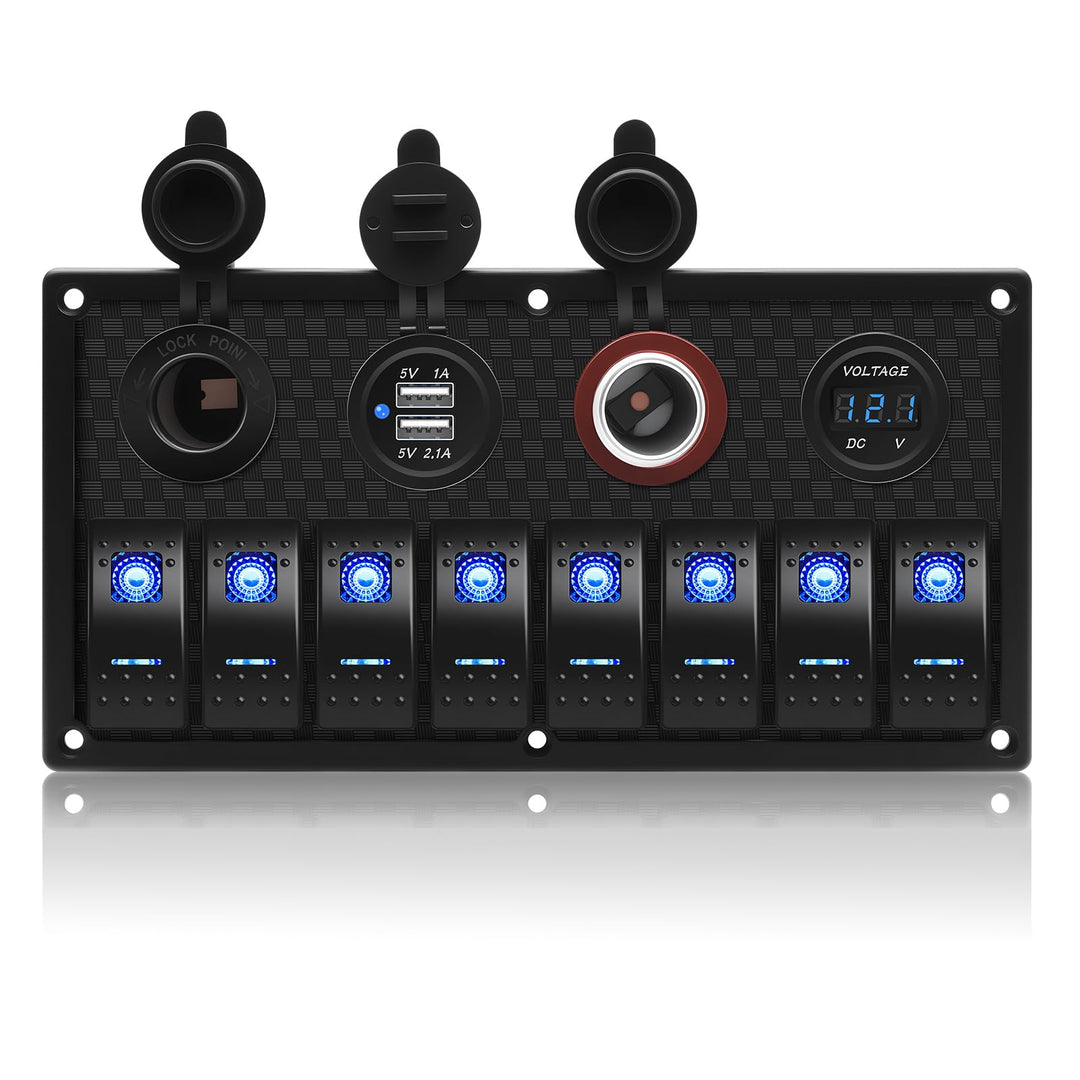 Geloo Marine Boat 8 Gang Schalter Panel Wasserdicht Toggle Rocker Zündschalter mit Voltmeter Display