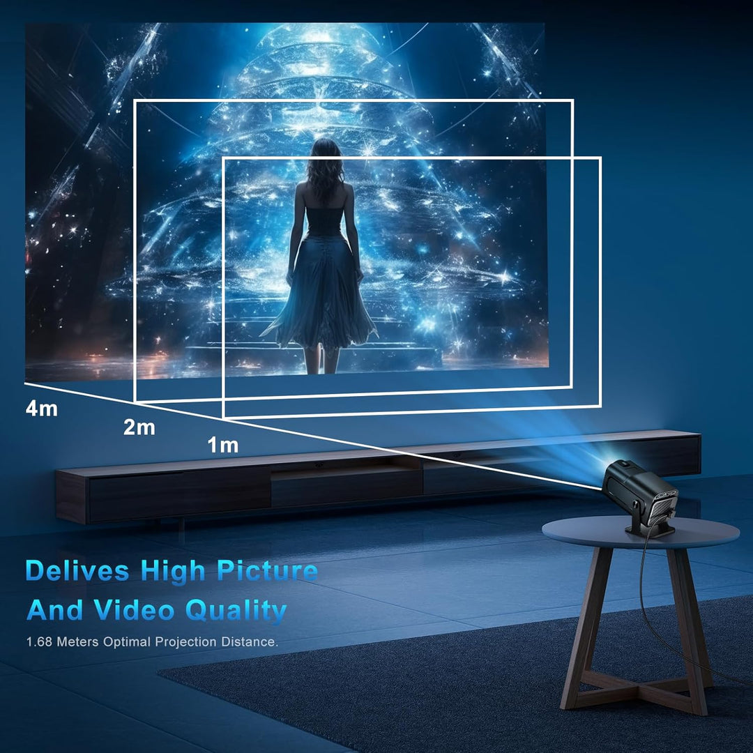 Mini Beamer 4K, Full HD 1080P Mini Projektor, WiFi 6 und Bluetooth 5.4 Auto Vertikale Trapezkorrektu