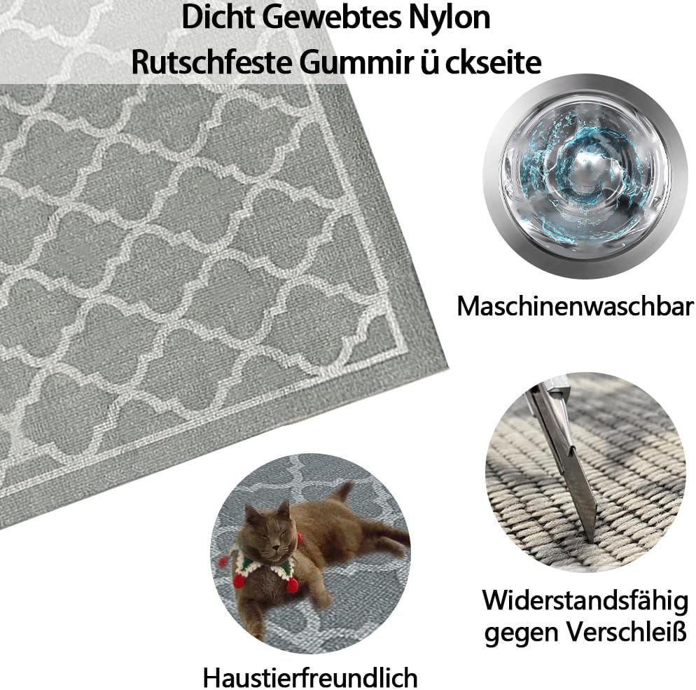 Outdoor Teppich Wetterfest, 120x180 cm Balkon Teppich Wasserfest, Indoor Outdoor Boho Teppich Grau,