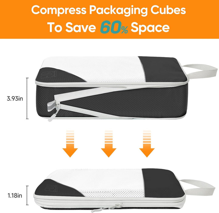 Packwürfel Set 10 Teilig Compression Packing Cubes,Platzsparendes Koffer Organizer für Travel Essent