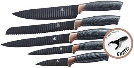 KING Messer-Set mit Sparspäler, in Carbon-Optik, Schwarz/Roségold, 6-teilig