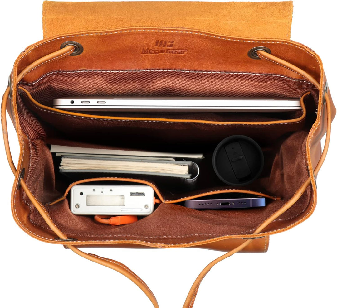 MegaGear Valley Echter Leder Rucksack Kamel, Kamel