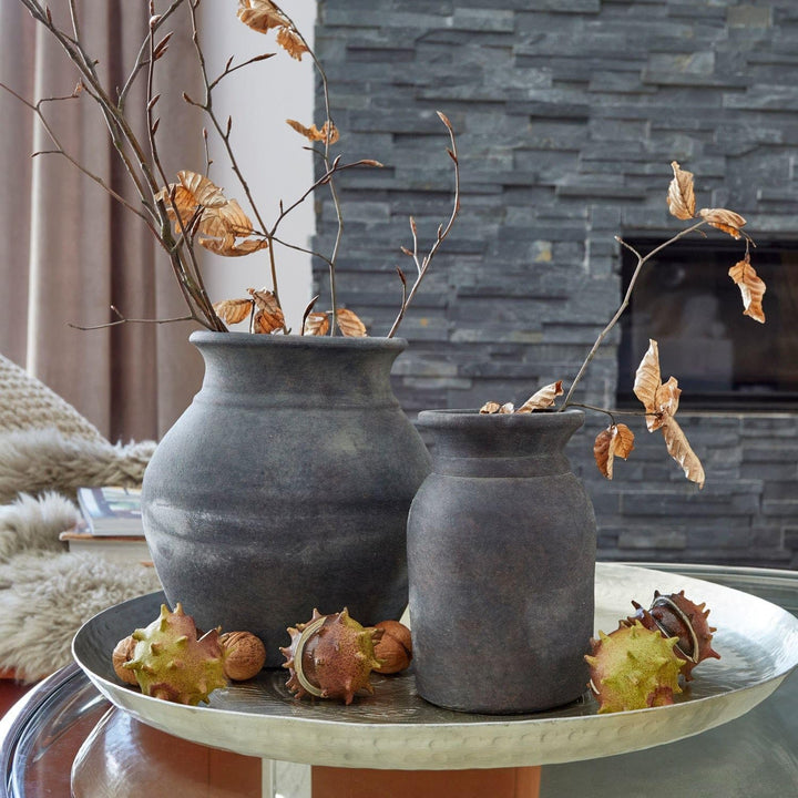 LOBERON® Vase 2er Set Molduc, Zwei unterschiedliche Designs, rustikaler Chic, dunkle Oxidations-Pati