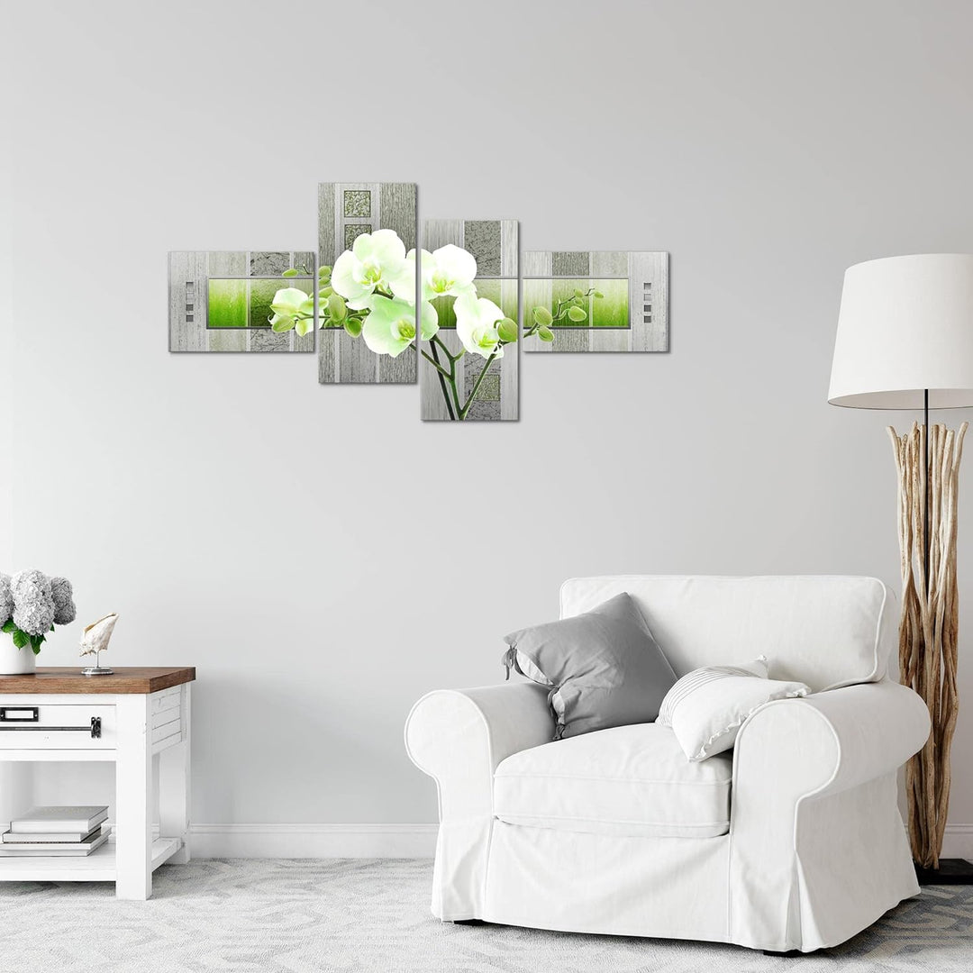Runa Art Bild Modern Blumen Orchidee - Made in Germany - Wandbilder Abstrakt Grün Grau 4 Teilig 2046